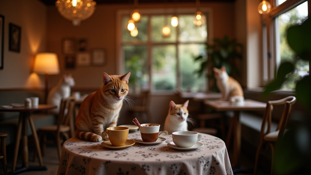 Cat café with cats and comfortable seating