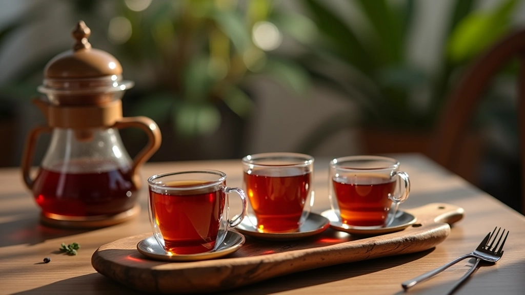 Turkish tea service setup with traditional glasses and warm brewing elements